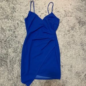 Asymmetric Blue Wrap Dress